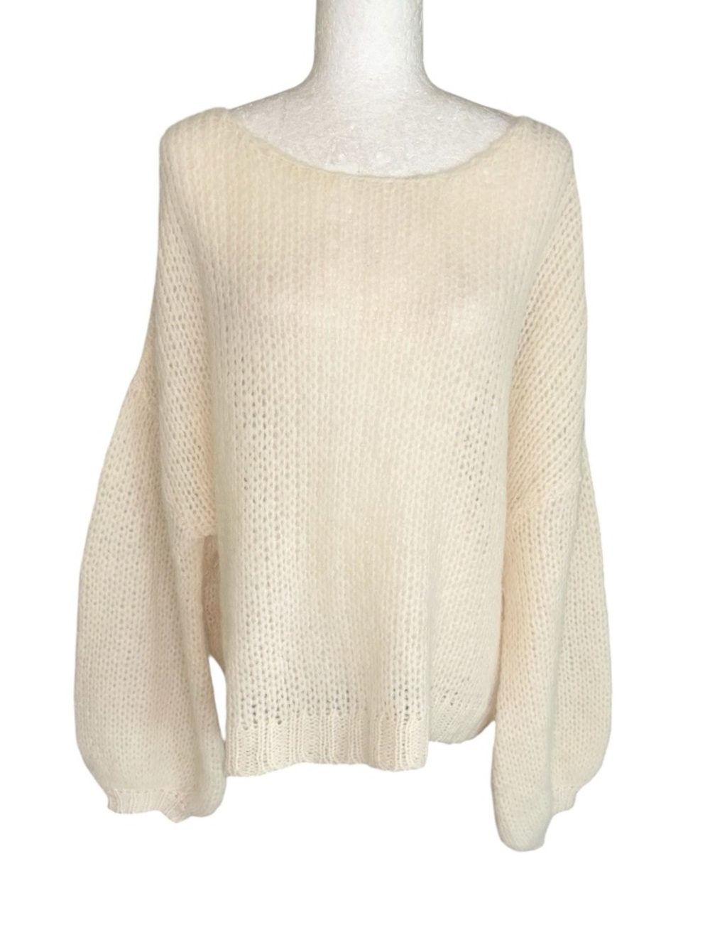 Free People Cream Loose Alpaca Knit Oversized Balloon Sleeve Sweater - M